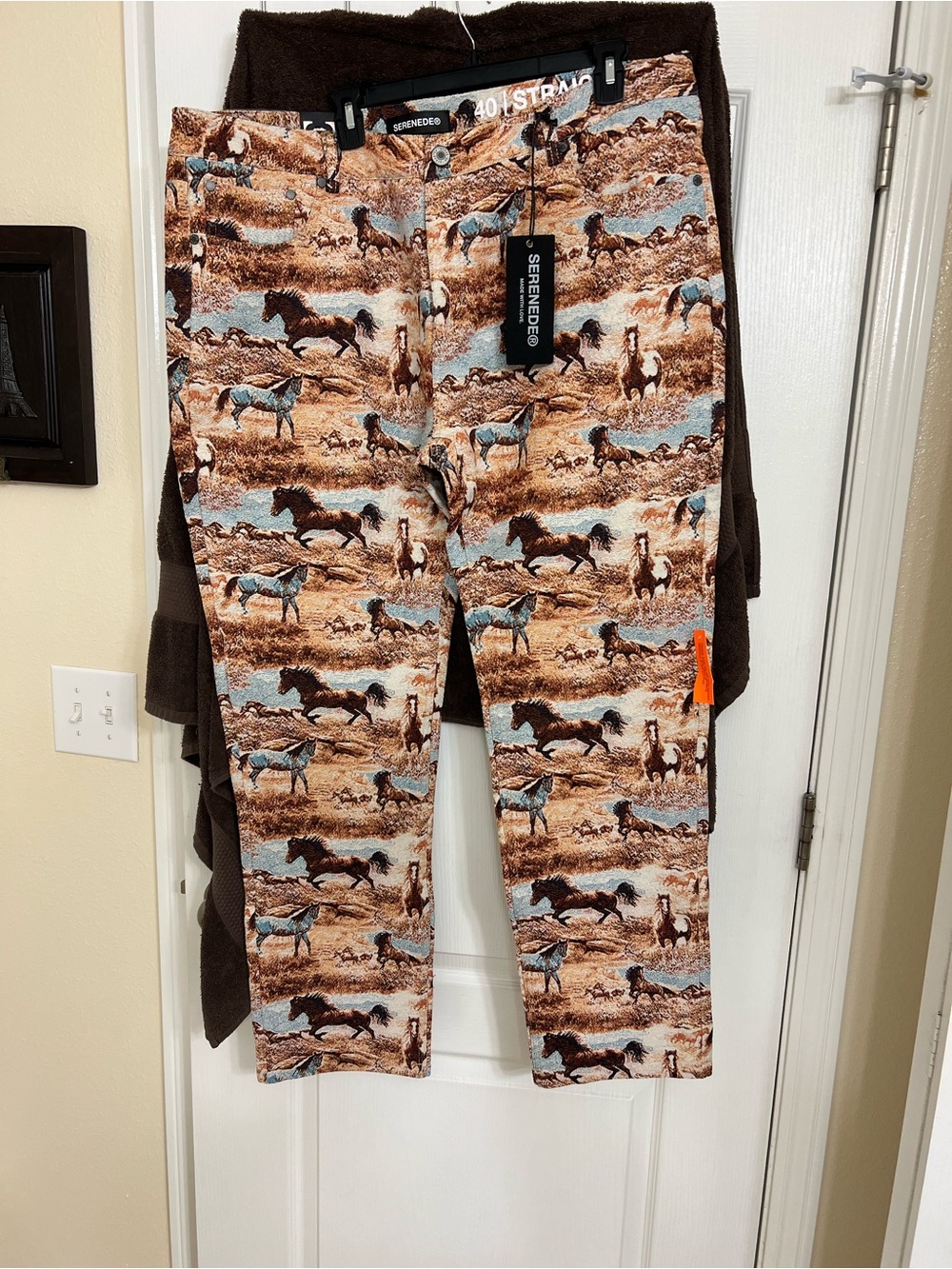 Serenbe Horse-Print Tapestry Pants - Brown & Blue